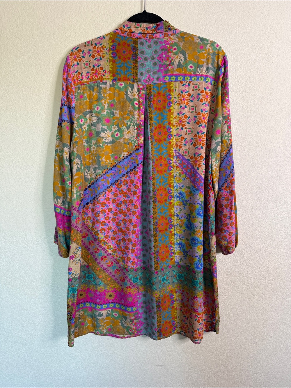 NATURAL LIFE Boho Patchwork buttondown midi dress in Pink, Green & Blue - Picture 5 of 5